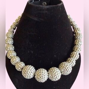 Elegant Silver Crystal Bead Statement Necklace